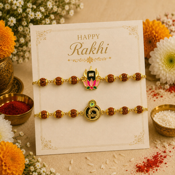 Kanha Morpankh & Shivkamal Rudraksha Rakhi Pack of 2
