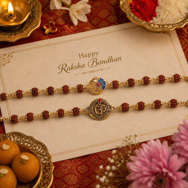 Hriday Om & Ganesh Ji Rudraksha Rakhi Pack of 2
