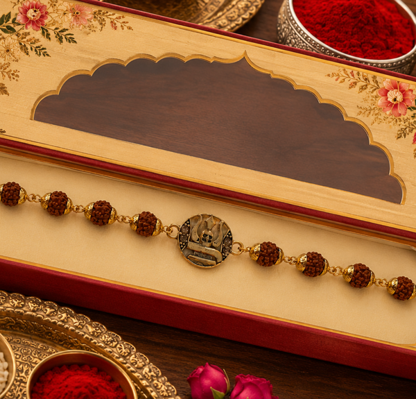 Ganesh & Mahadev Rudraksha Rakhi Combo Pack of 2