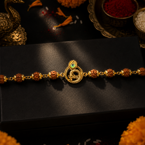 Kanha Morpankh & Shivkamal Rudraksha Rakhi Pack of 2