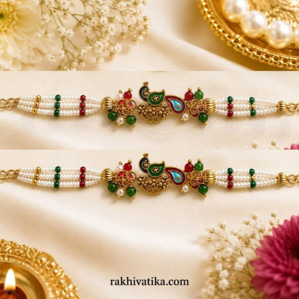Meenakari & Royal Peacock Pearl Rakhi Pack of 2