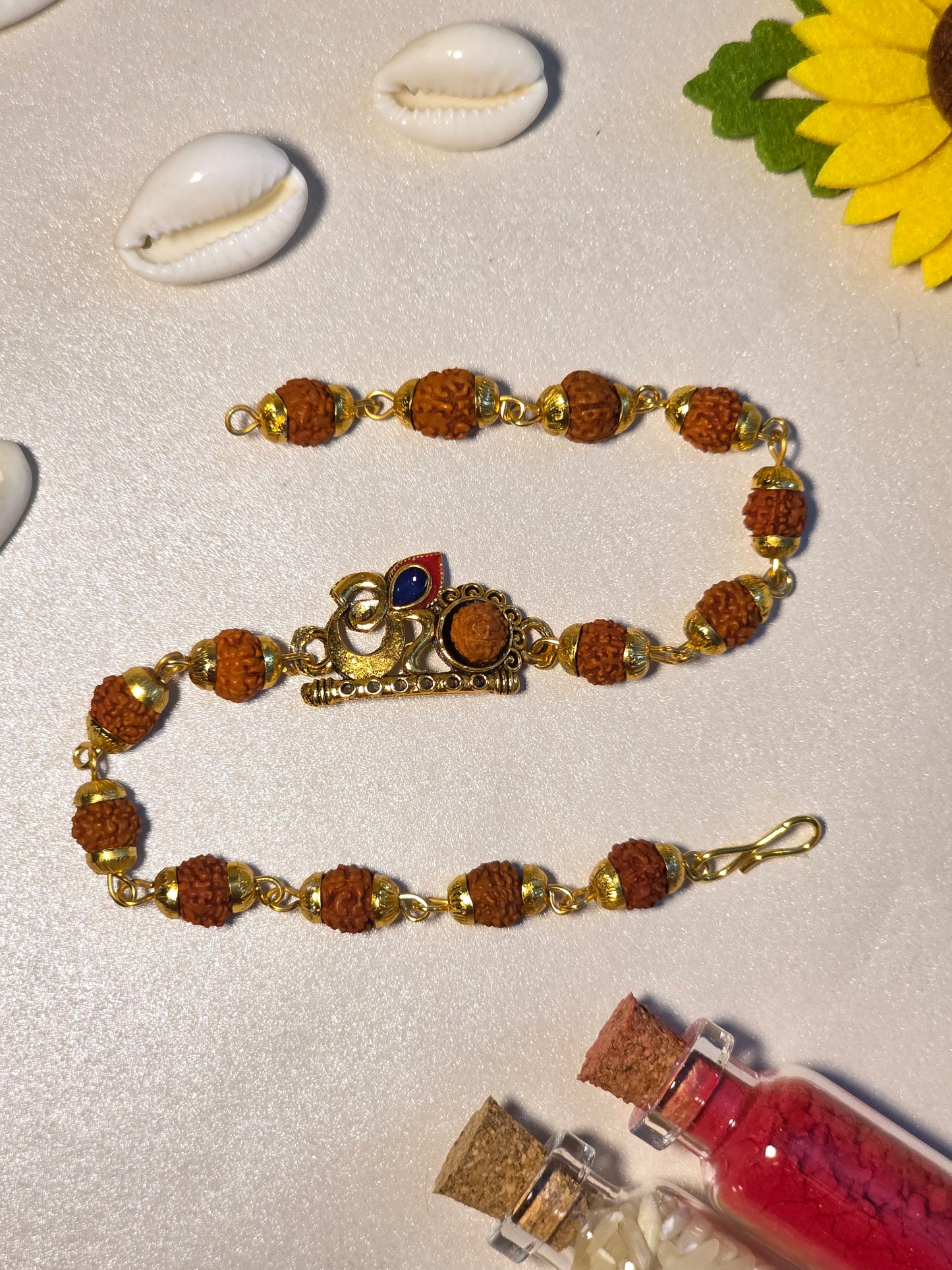 Om Mahadev Rudraksha Royale Rakhi Set (with Kumkum & Chawal)