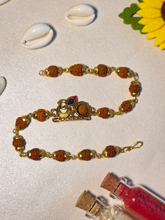 Om Mahadev Rudraksha Royale Rakhi Set (with Kumkum & Chawal)