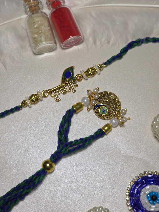 Shyam Morpankh Couple Rakhi Set (with Kumkum & Chawal)
