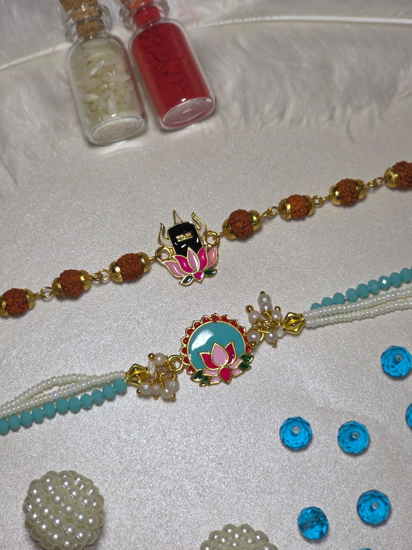 Shiv Shakti Lotus Lumba Rakhi Set (with Kumkum & Chawal)