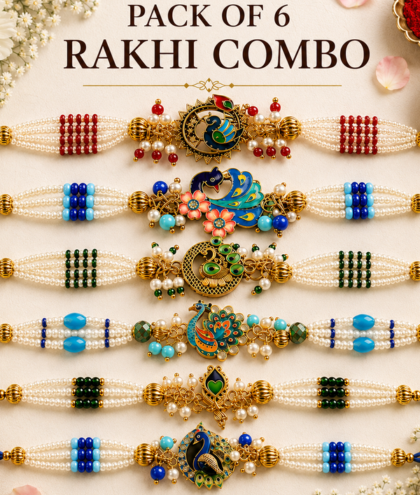 Elite Handcrafted Pearl Rakhi Pack of 6