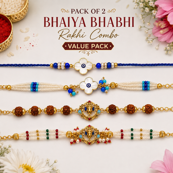 Shree Ganesh Rudraksha & Nazar Suraksha Bhaiya Bhabhi Rakhi Pack of 2