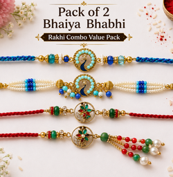 Meher Floral & Mor Krishna Pearl Bhaiya Bhabhi Rakhi Pack of 2