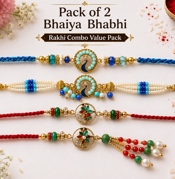 Meher Floral & Mor Krishna Pearl Bhaiya Bhabhi Rakhi Pack of 2