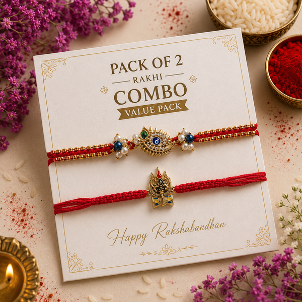 Peacock Evil Eye & Shivling Rudraksha Rakhi Pack of 2