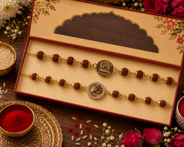 Ganesh & Mahadev Rudraksha Rakhi Combo Pack of 2