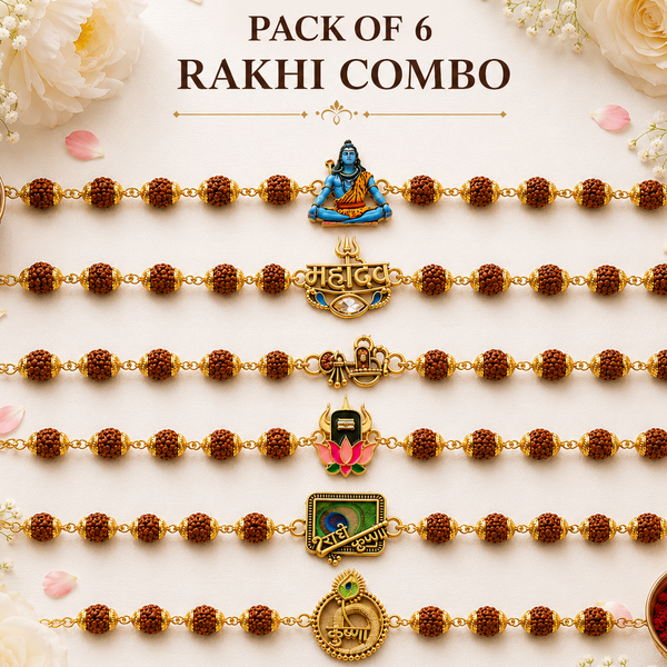 Luxury Handcrafted Rudraksha Rakhi Pack of 6