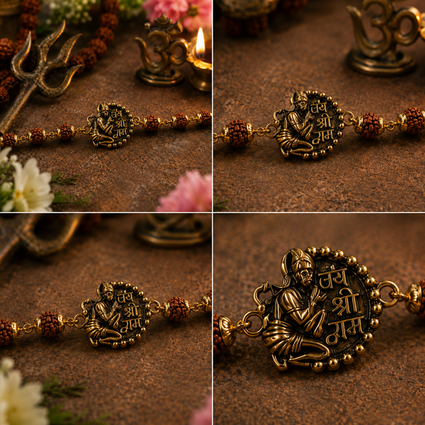 Jai Shri Ram & Rudra Omkar Rudraksha Rakhi Pack of 2