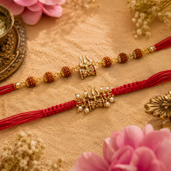 Mahadev Trishul Rudraksha Rakhi Duo