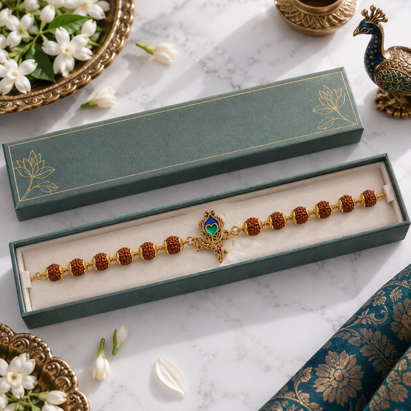 Shree Rudraksha Peacock Charm Bracelet