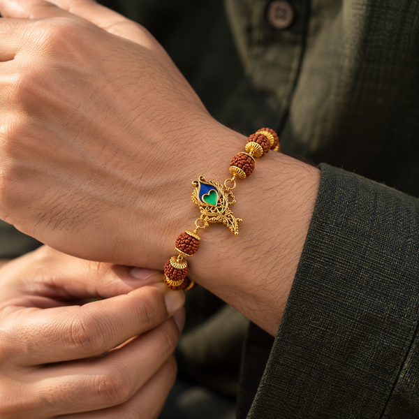 Shree Rudraksha Peacock Charm Bracelet