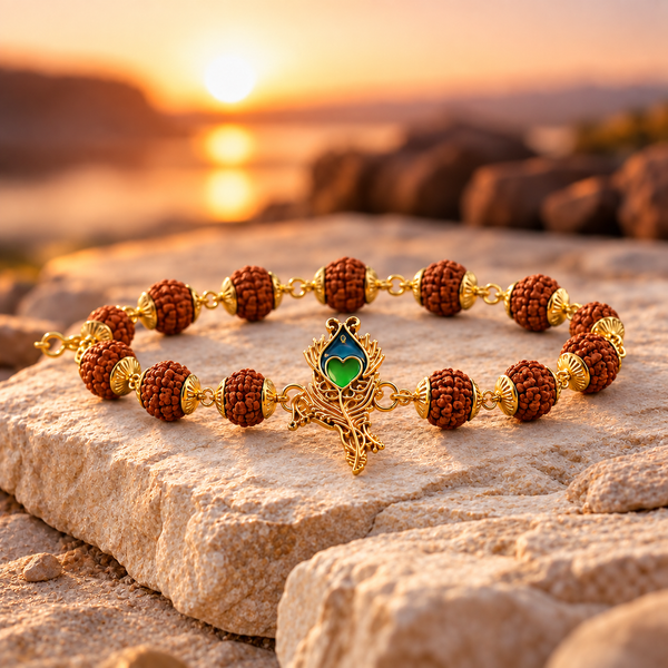 Shree Rudraksha Peacock Charm Bracelet
