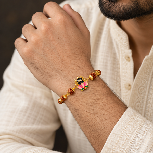 Shree Shivling Rudraksha Lotus Bracelet