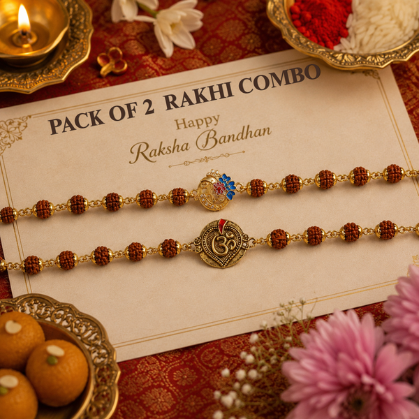 Hriday Om & Ganesh Ji Rudraksha Rakhi Pack of 2