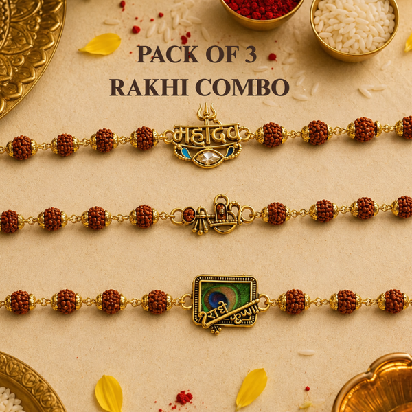 Premium Handmade Rudraksha Rakhi Pack of 3