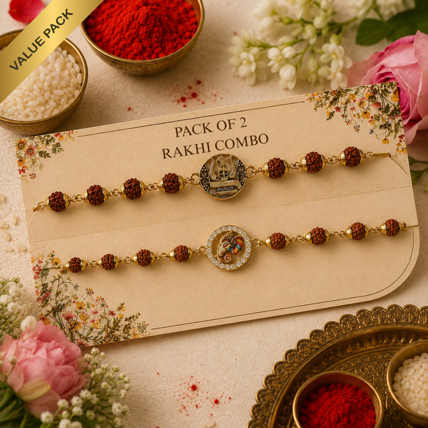 Ganesh & Mahadev Rudraksha Rakhi Combo Pack of 2