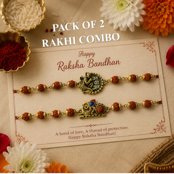 Jai Shri Ram & Rudra Omkar Rudraksha Rakhi Pack of 2