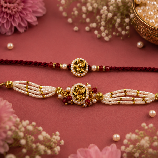 Gajmukhi Gulnaar Bhaiya Bhabhi Rakhi Set
