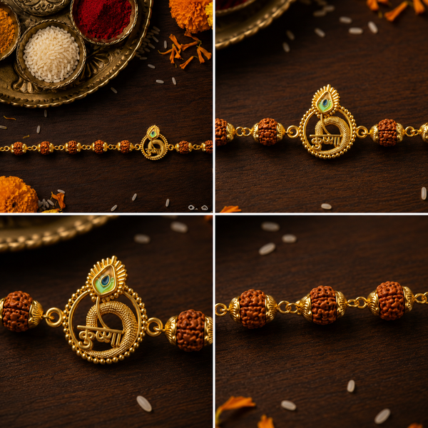 Kanha Morpankh & Shivkamal Rudraksha Rakhi Pack of 2