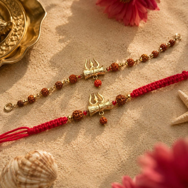 Trishul Damru Rudraksha Rakhi Duo