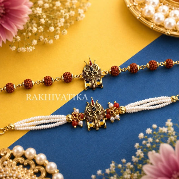 Mahadev Trishul Rudraksha Rakhi Set