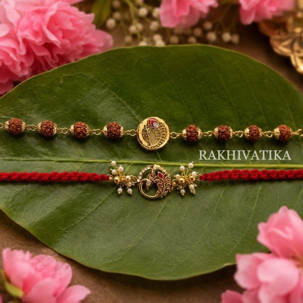Royal Peacock Rudraksha Rakhi Set