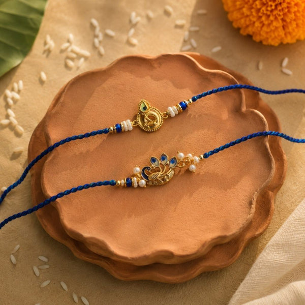 Royal Peacock Pearl Rakhi Duo