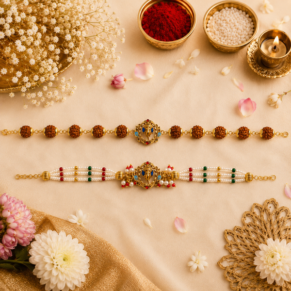Shree Ganesh Rudraksha Bhaiya Bhabhi Rakhi Set